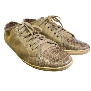 AGL Womens Size 38 Beige Soft Leather Snake Skin Cap Toe Lace Up Sneakers